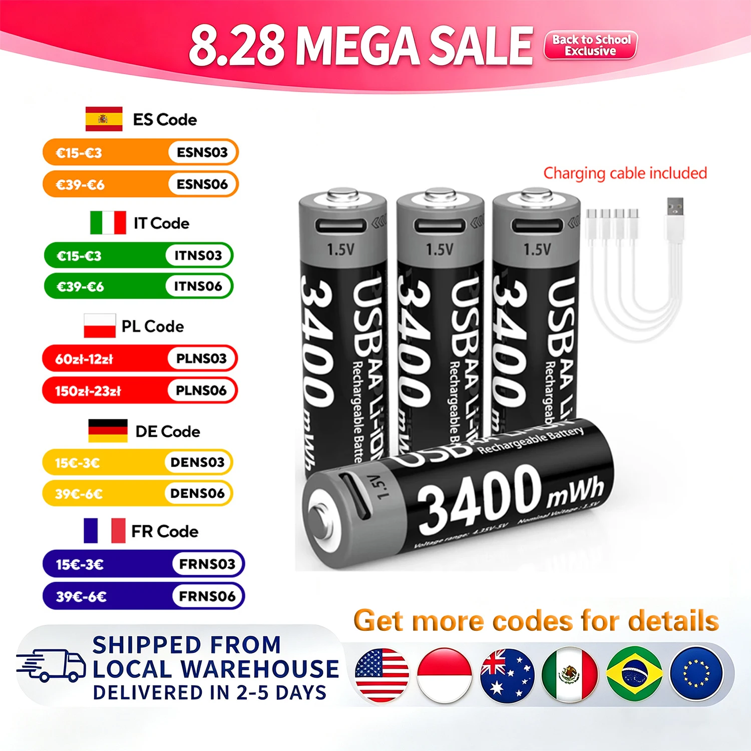 Kuugro USB AA 1,5 V 3400 mWh Typ-C Wiederaufladbare Lithium-Batterie für Jagd Kamera Fernbedienung Maus Smart türschloss Spielzeug