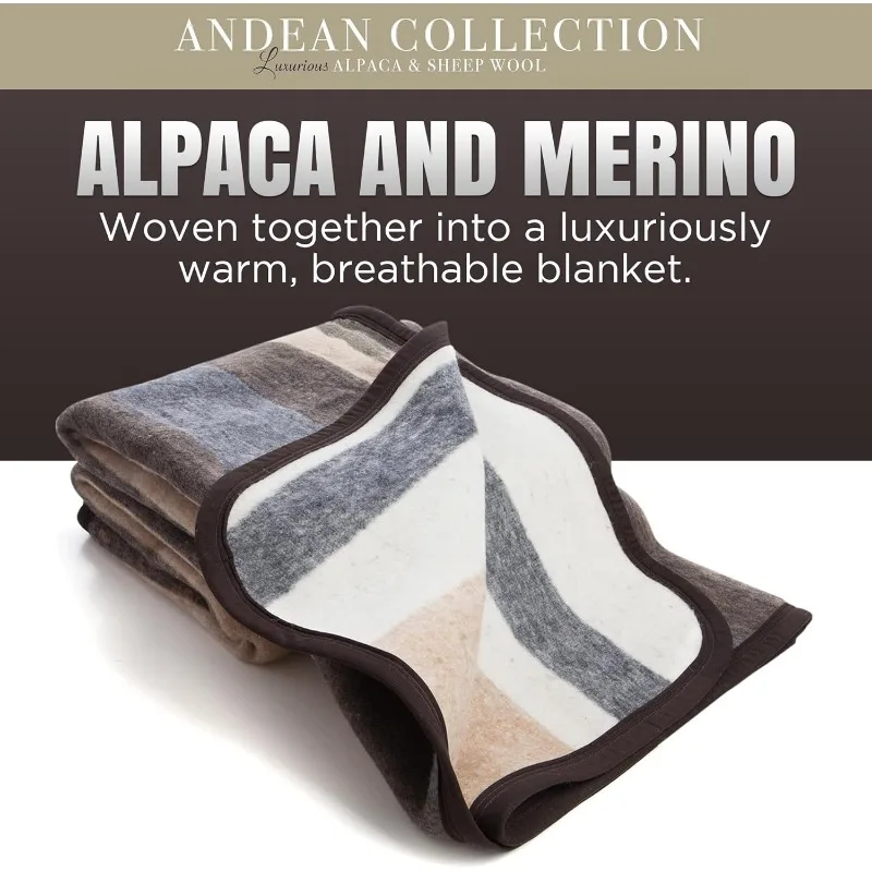 100% Natural Alpaca and Merino Wool Blanket, Andean Collection Rustic Woven, Warm and Thick Wool Blanket King Size, Made in Peru