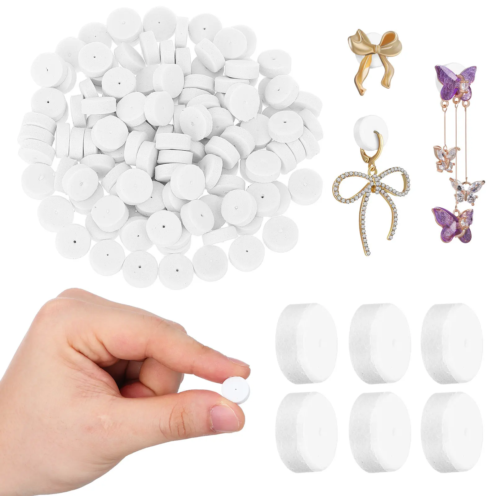 1000Pcs Soft Foam Earring Pads White Round Cushions Shock Absorbing Backings for Studs Secure Earring Support Replacement