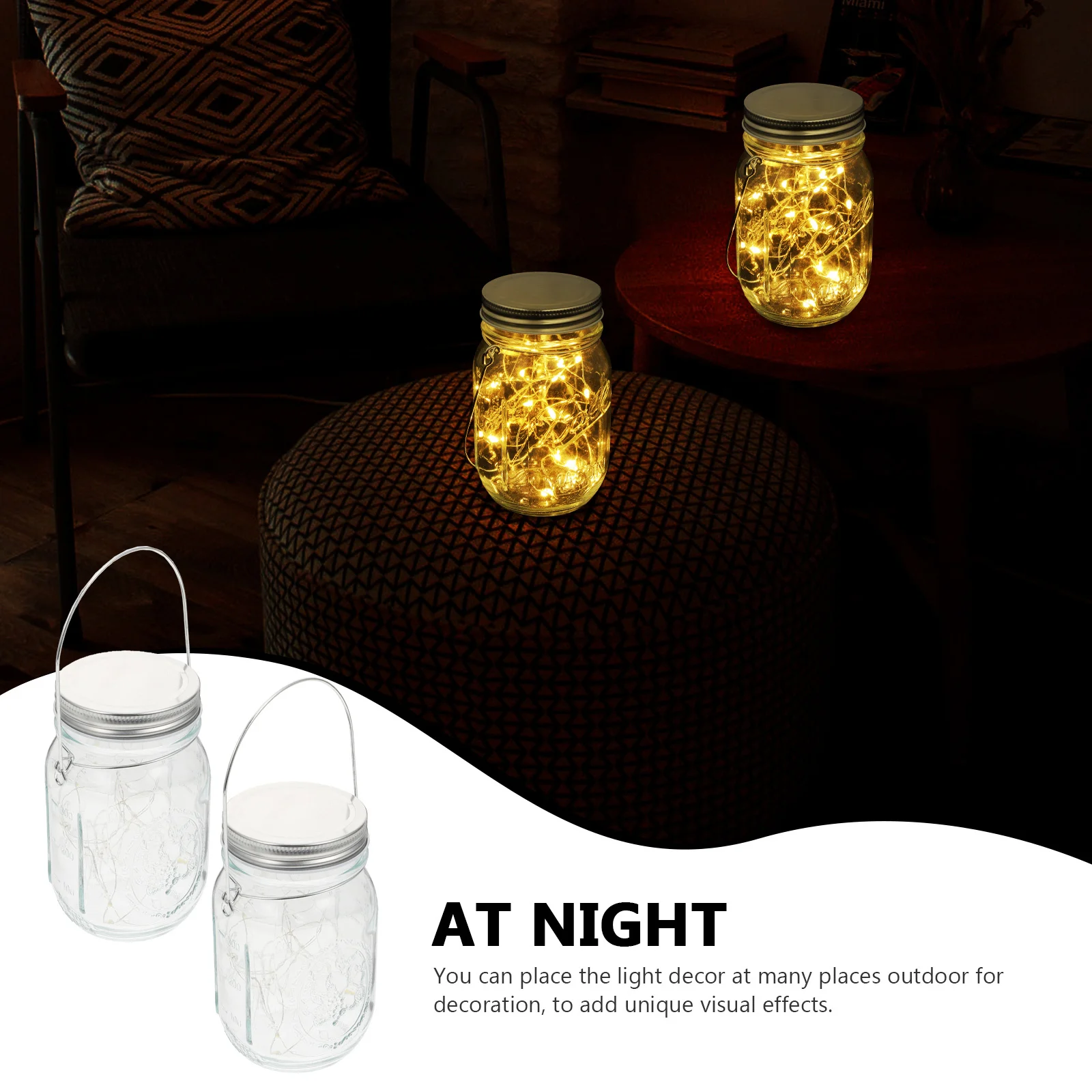 

2Pcs Mason Jar Lights Glass Hanging Bottle Lamp Decorative Outdoor Garden Yard String Lights Warm Glow Jar Light