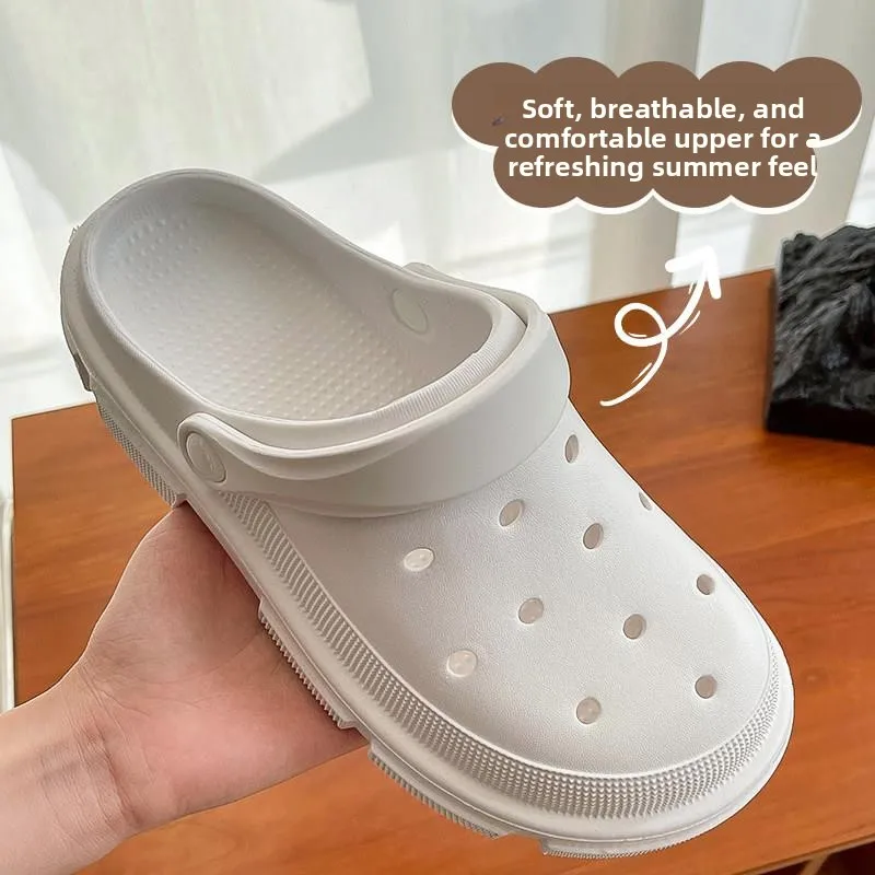 

Men's Soft Bottom Slip-On Sandals Thick Heel Head Cover Outdoor Wear Hole Hole Shoes Trendy Korean Style Anti-Slip Beach Shoes