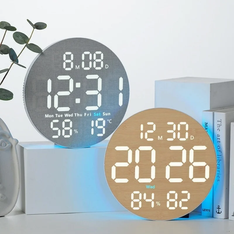 10 Zoll Digitale Wanduhr mit Fernbedienung, 9 Farben Stimmungslicht, Datum, Temperatur, Luftfeuchtigkeit, Timer, automatische Dimmung, LED-Wecker für Fitnessstudio und Yoga – Detail 15