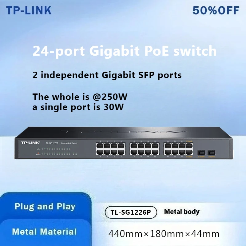 TP-LINK 24-port Gigabit Poe Switch with 2 Independent Gigabit SFP Ports, Managed Switch, Ethernet Switch