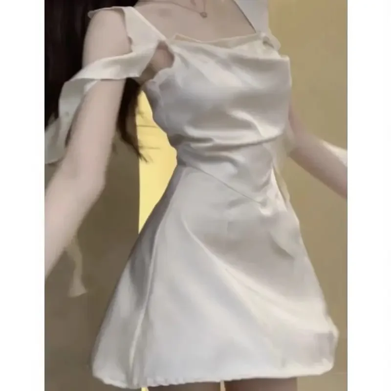 Satin Dress High End Summer Ruffle Ribbon Fairy Short Skirt for Short Men Wearing A-line Skirt for Women