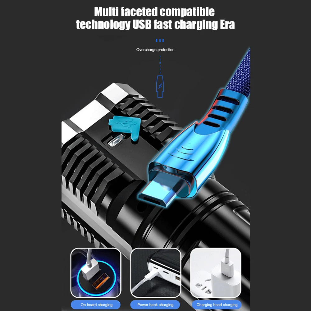1-5X عالية الطاقة مصابيح كاشفة بلمبات LED التخييم الشعلة مع 4 حبات مصباح مستديرة متفاوتة الأحجام COB الجانب ضوء قابلة للشحن المحمولة فانوس اليد 4 وضع الإضاءة