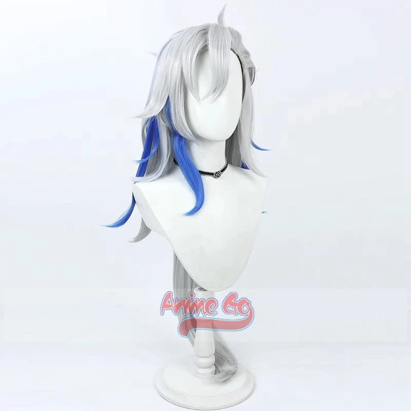 Spiel Genshin Impact Neu ville tte Cosplay Perücke 110cm cm Silber gemischt blau Haar Stütze c08584