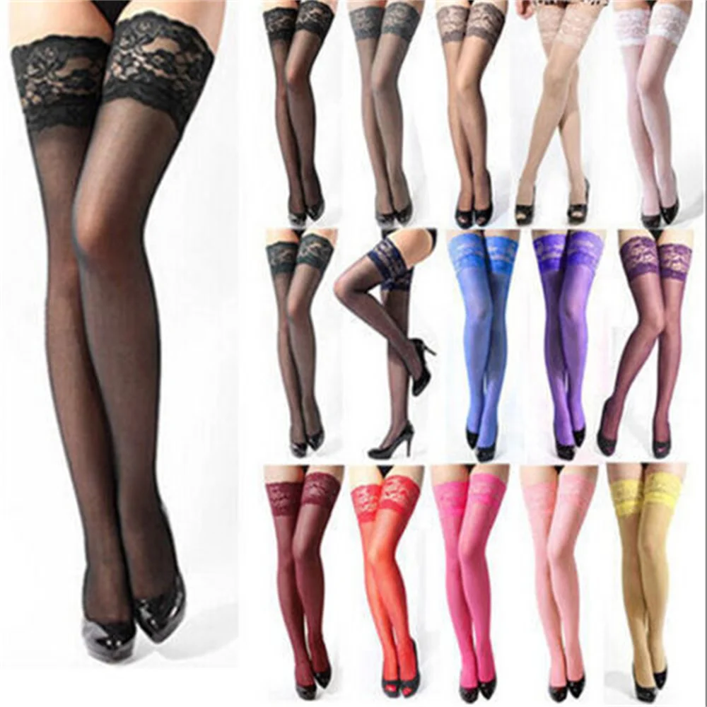 Fashion Women Lace Top Stay Up Thigh-High Stockings Pantyhose Socks Sexy Transparent Long Stockings High Wlastic Stockings