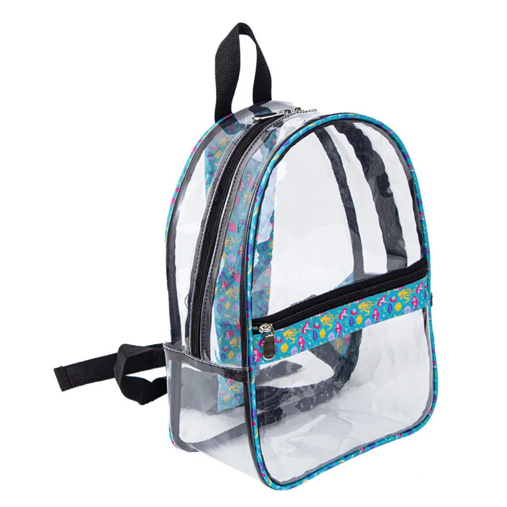 Waterproof Clear PVC Backpacks Women Fashion Cute Cartoon Print School Bags Student Casual Transparent Backpack Stadium Approved