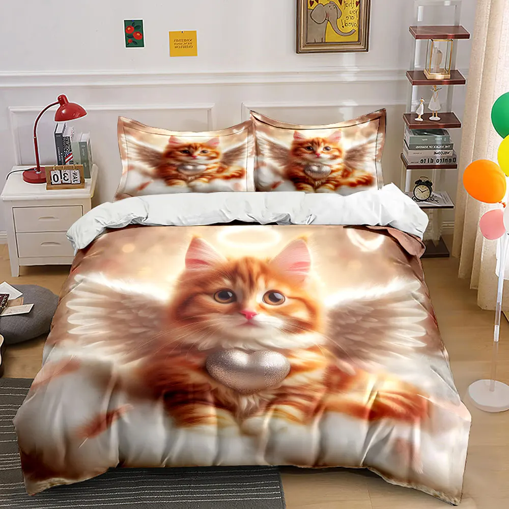 Angel cat with gentle heart Printed Duvet Cover Set1 Duvet Cover+2 PillowcaseMulti Size Bedroom Bedding Decor Luxury gifts