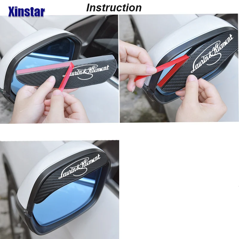 2X Laurin & Klement Carbon Fiber Car Rearview Mirror Eyebrower Sticker For Skoda Fabia Octavia Rapid Yeti Kamiq Scala Karoq