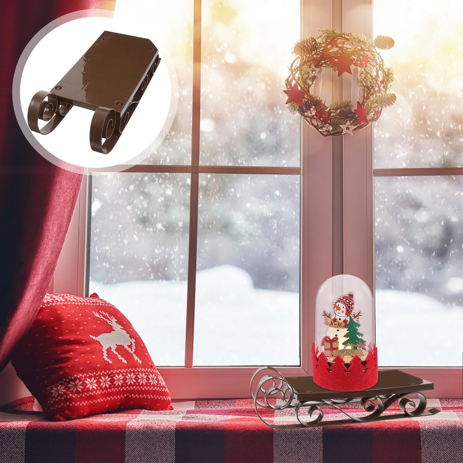 

1pc Mini Sleigh Decoration Desktop Ornament For Christmas Party Home Office Tabletop Festive Decor Sleigh Adornment