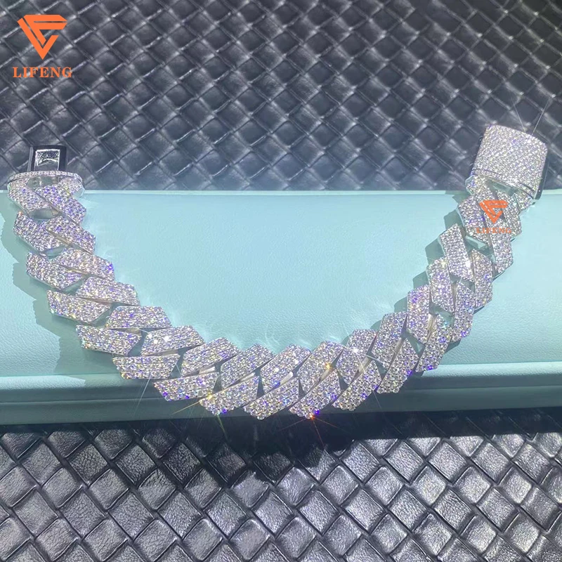 Lifeng Fashion Jewelry Bracelets 18mm 3row Cuban Link Chain S925 Silver Bracelet Full Iced Out Diamond Moissanite Bracelet