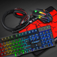 T-WOLF TF800 Four-piece Gaming Combo 104 Keys Keyboard 4-color Breathing Light Mouse 3.5mm Gaming Headset Anti-slip Mouse Pad