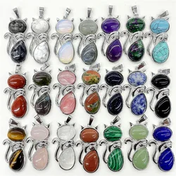Fashion Natural Gem Stone Quartz Crystal Amethyst Mix pendant&Alloy cat Pendant DIY Jewelry Making Necklace Accessorie 10pcs