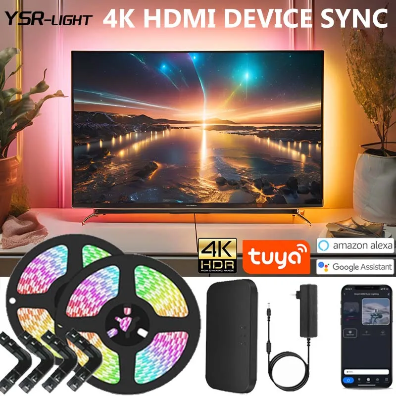 

DC12V Tuya WiFi RGB Sync Ambient Light Strip Monitor 4K HDMI Device USB Plug Soft Flexible Tape for Alexa/Google /TV Box/Switch