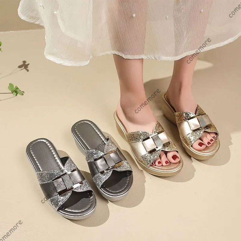 

Comemore/летние женские модные тапочки, женские модные шлепанцы на платформе и высоком каблуке, удобные сандалии на танкетке, шлепанцы