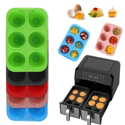 Food-Grade Silicone 6-Cavity Cake Muffin Baking Pan Rectangular Dual-Pot Air Fryers Pudding Mould Heat Resistant Cake Mold Tray