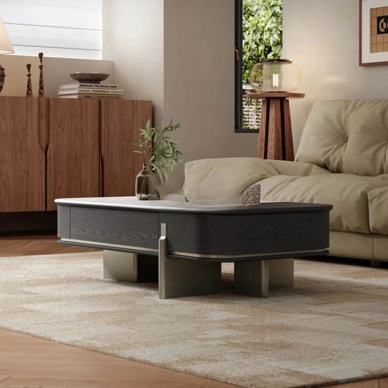 

Italian light luxury natural marble coffee table supercrystalline stone household tea table