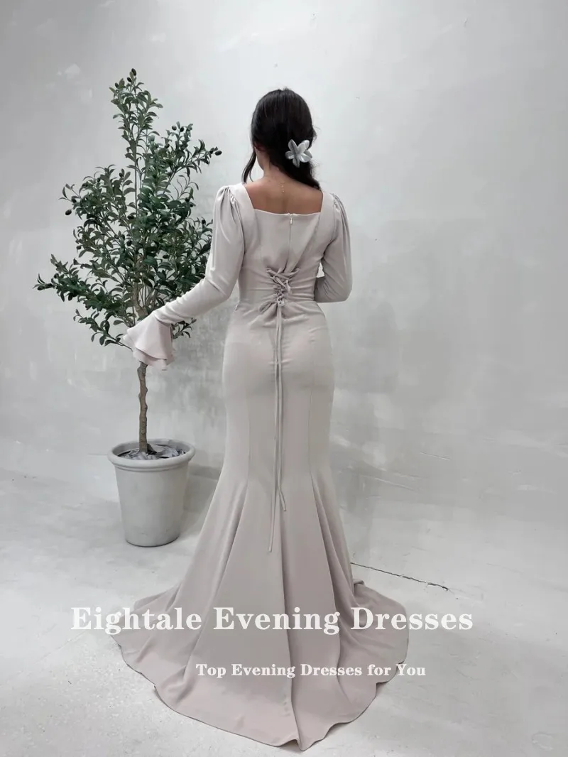 Eightale Champagne Evening Dress Long Flare Sleeves Mermaid Wedding Party Prom Gown Customized Strecthy Ballkleider