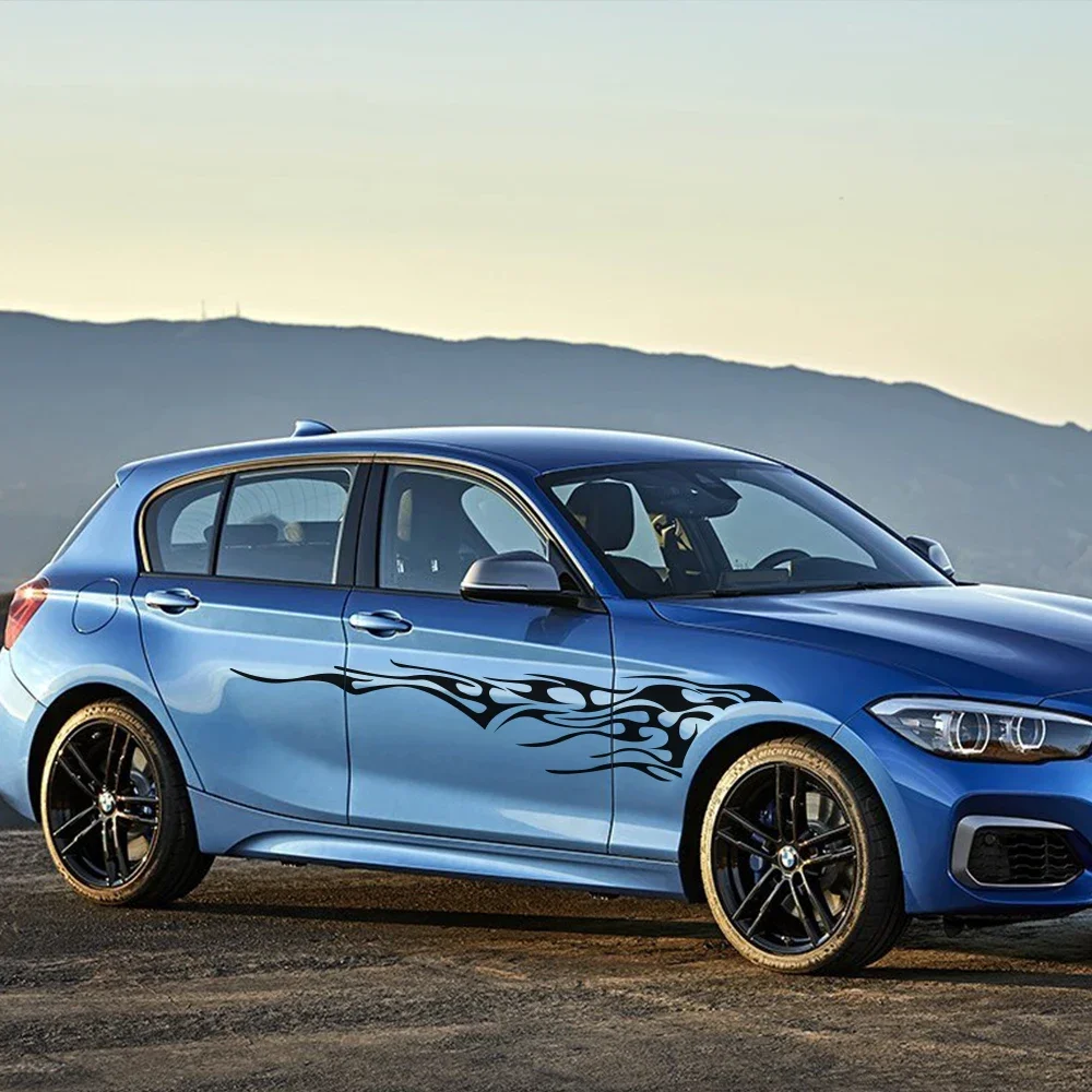 

Автомобильные боковые наклейки на дверь, виниловая пленка, автомобильное украшение, спортивный Стайлинг, наклейки для автомобилей, пламя, большая Настройка графики, автомобильные аксессуары