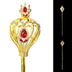 Queen Scepter Costume Staff Gold Comics Princess Wand Role Play Props with Rhinestones for Party Dress-up Costume
