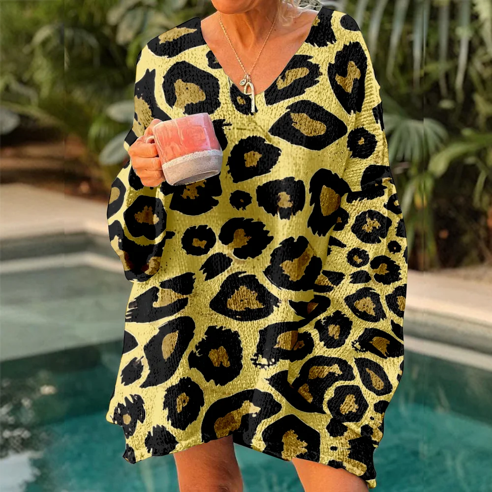 

Осень-зима вязаные свитера с леопардовым принтом женские свитера большого размера 2025 легкий пуловер модные мягкие джемперы Y2k для девочек