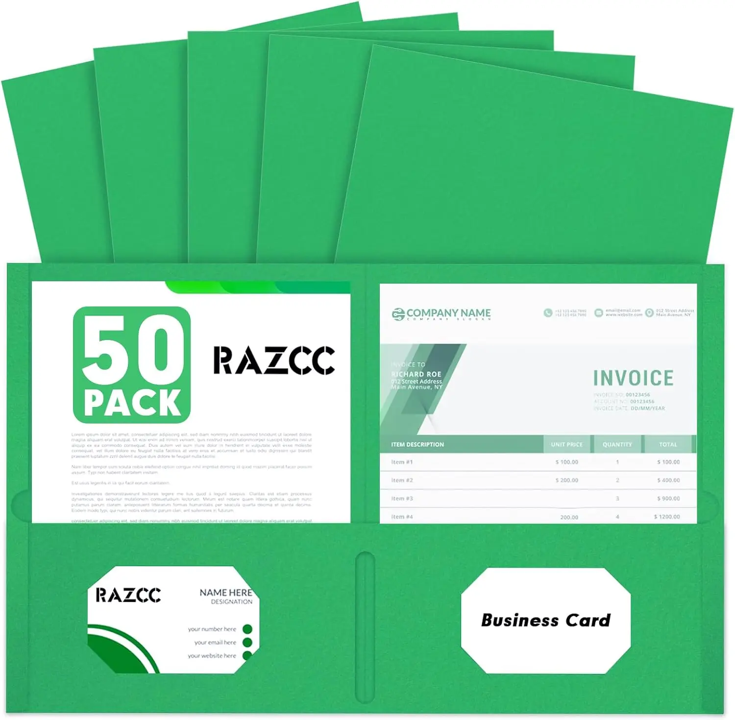 

Two Pocket Folders, 50 Pack Green Folders for Letter Size Paper, School Office Business Home Use
