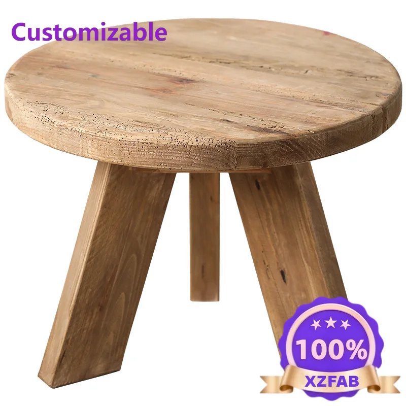 Factory Direct 2026 Pine round log creative retro old home use, living room solid wood round table
