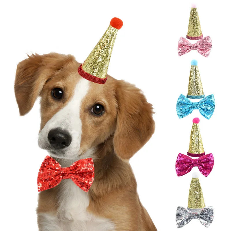 

Pet Birthday Gift Party Set Hat And Bowtie Supplies for Festival Celebrating Dog Products Supplies All for Pets Puppy Cats Party