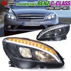 Headlights for Benz W204 2007-2010 Head Lamp C300 C260 C200 Headlight 2PCS LED DRL Hid Bi Xenon Car Styling