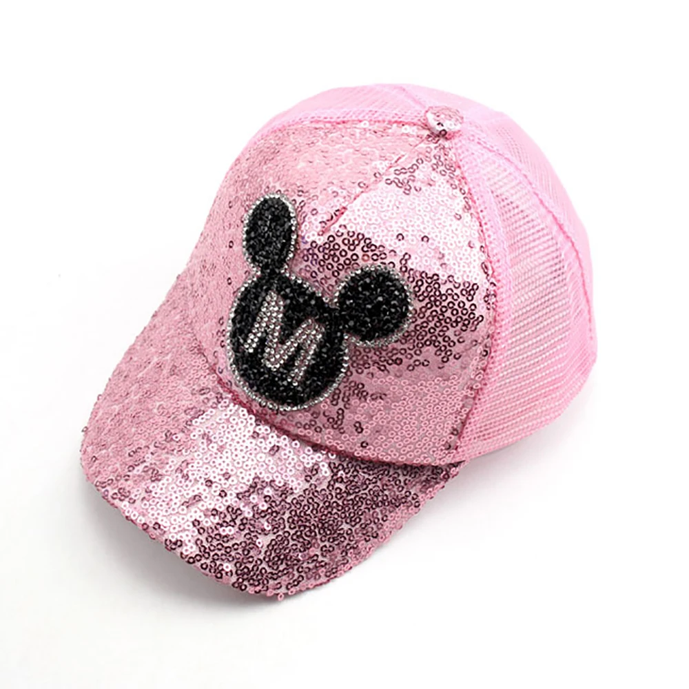 New Disney Children Baseball Caps Breathable Mickey Sequin  Cartoon Sun Visor Hat Boys Girls Adjustable Leisure Peaked Caps