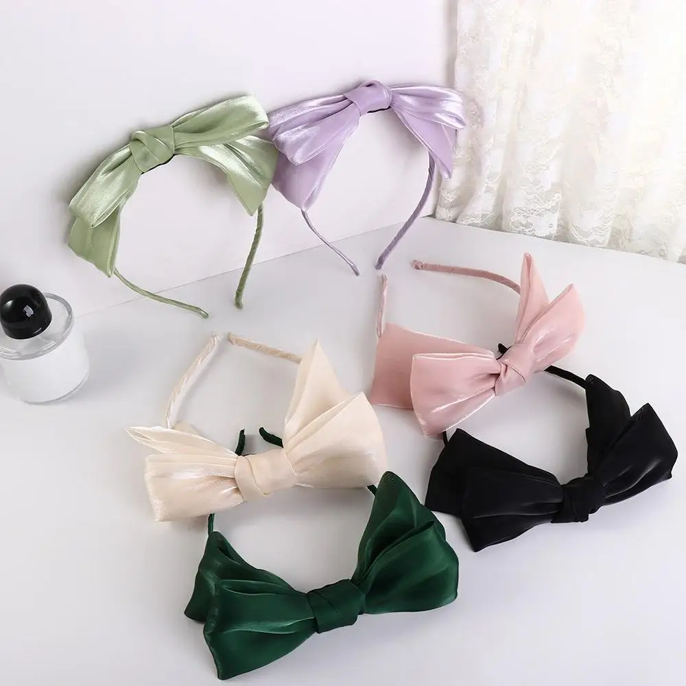 Girls Elegant Mesh Barrette Headwear Headress Bright Silk Hairband Bow Hair Hoop Women Headband Korean Style Hairband