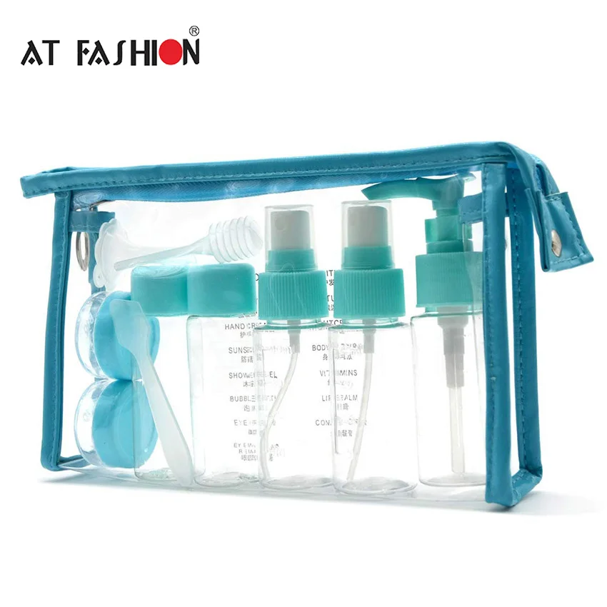 7/10Pcs Travel Dispensing Bottle Set Clear Cosmetic Plastic Bottle Spray Lotion Cream Shampoo Portable Sub-Bottling Accessories