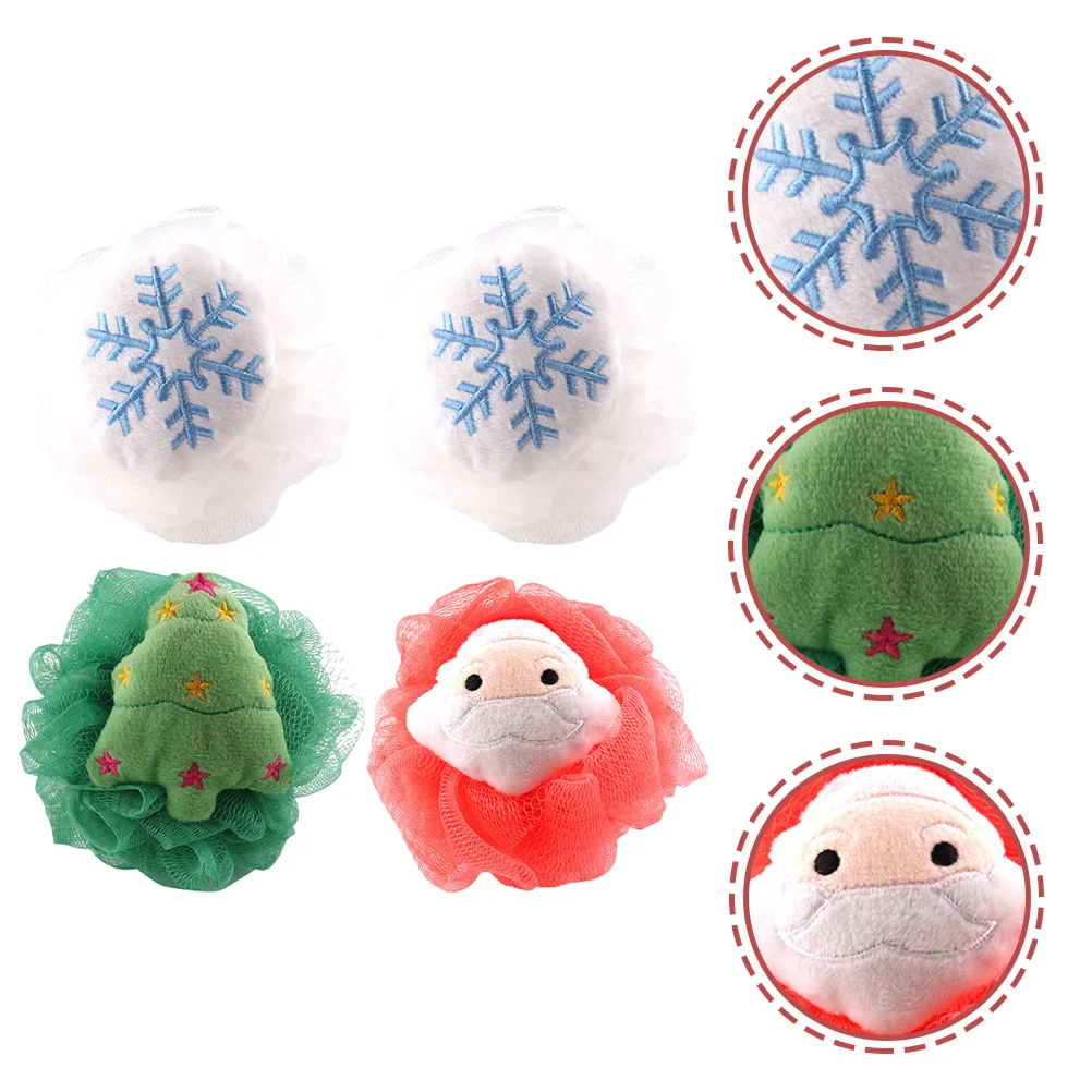 4 قطع من ليفة حمام عيد الميلاد، كرة رغوية سميكة، سهلة الرقبة، أكتاف، منظف الدش للتنظيف العميق اليومي للجسم #1