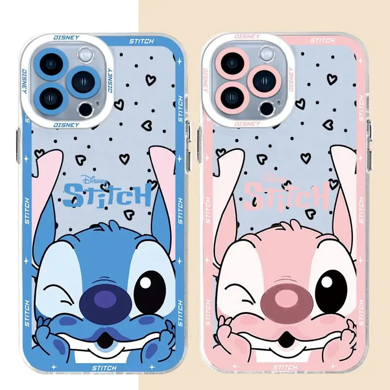 Cartoon Disneys Stitch Angie phone cases For iPhone 15 14 13 12 Mini 11 Pro Max X XR XS MSX 6 6S 7 8 SE Plus Clear fundas cover