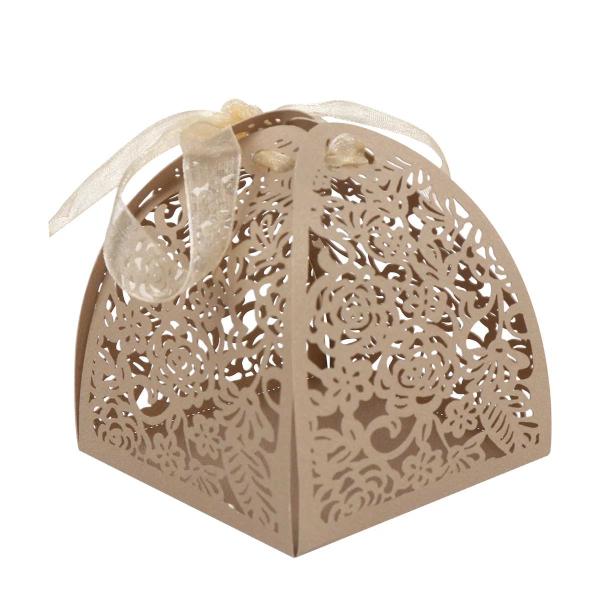 

50pcs Rose Hollow Candy Box Custom Rose Design Wedding Sugar Elegant Gift Box Wedding Party Supplies (Golden)