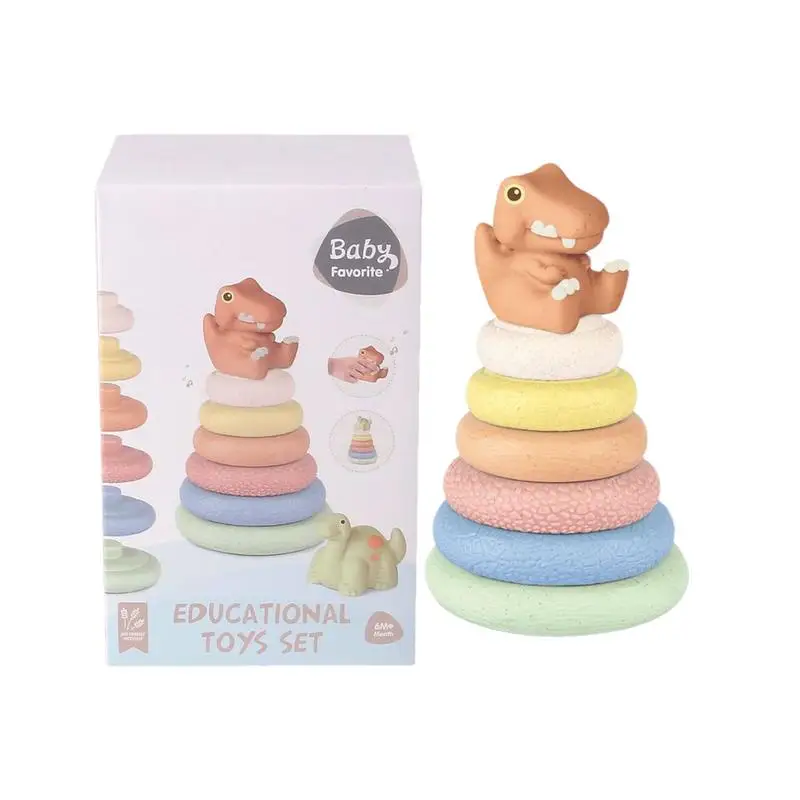 Anéis de empilhamento para bebês, empilhador de silicone, brinquedo sensorial, blocos de construção, dinossauro/castelo, design, brinquedo de aprendizagem precoce com som bb