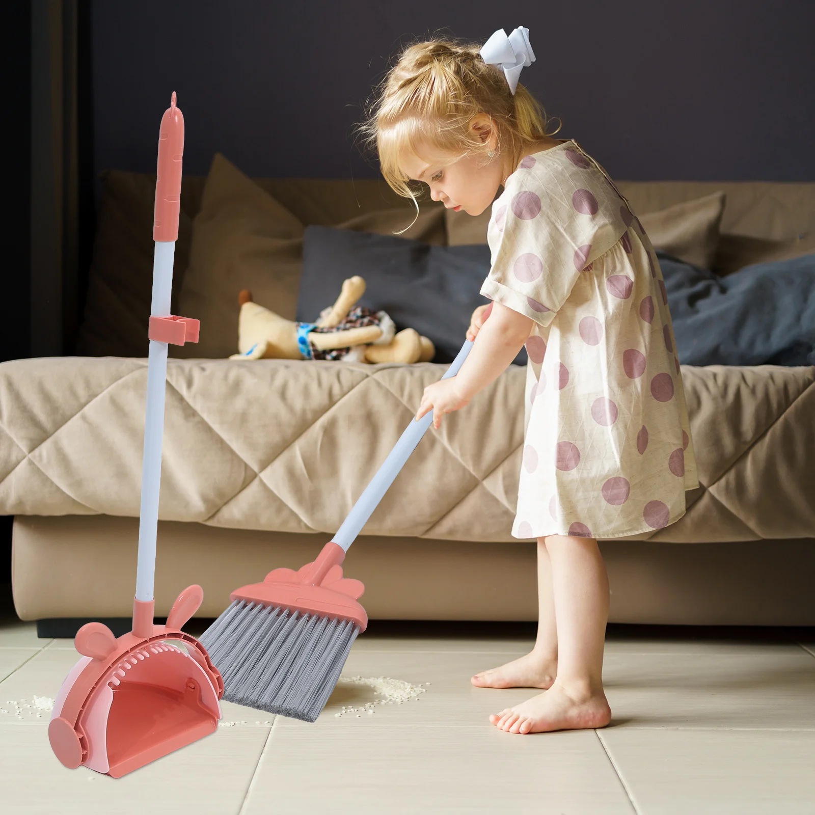 1Set Duurzame Kinderbezem en Stoffer Set Glad Oppervlak Cartoon Ontwerp Kinderen Schoonmaken Tool Stoffer en Borstel Set