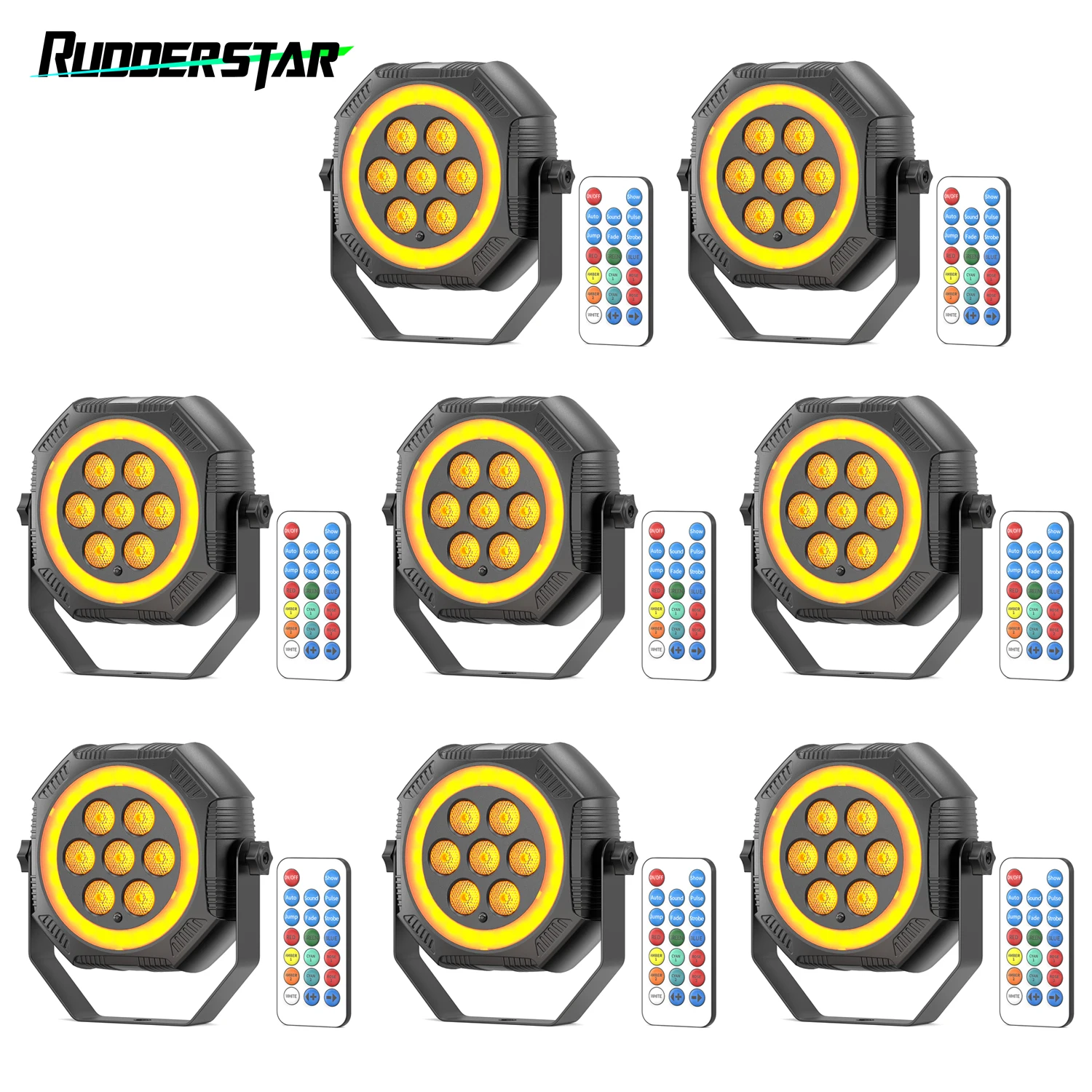 

8PCS Mini Par Lights 7LED RGB 4IN1 Stage Par Light w/Halo Light Strip Remote Control DJ Disco Lights Effect Lighting for Theater