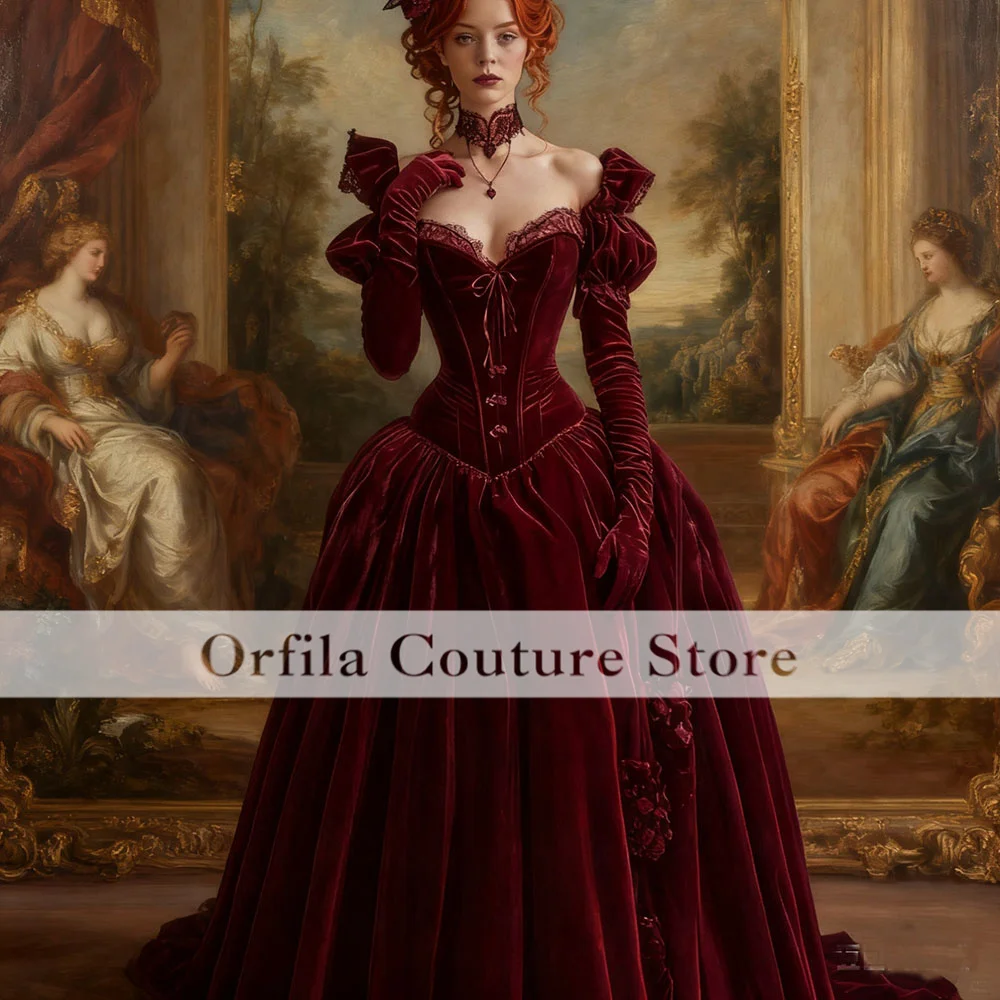 

Винтажные викторианские бордовые платья для выпускного вечера с длинными рукавами, бархатное ретро-готическое вечернее платье 1860 годов по индивидуальному заказу