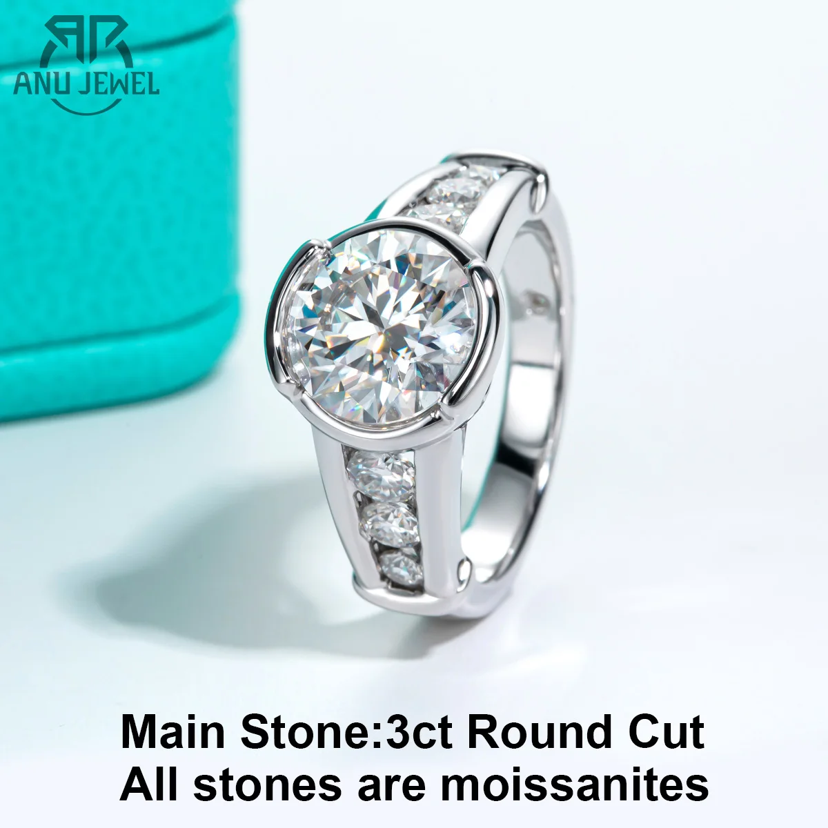 Anujewel 3ct กลมตัด D สี Moissanite แหวนหมั้นชุบทอง18K แหวนแต่งงานหรูหราเครื่องประดับผู้หญิงและผู้ชายขายส่ง