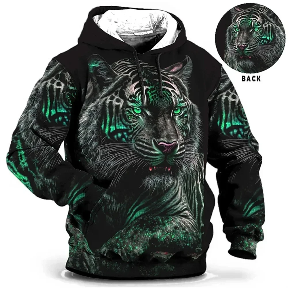 3D New Animal Print Hooded Sweater Men\'s Hooded Fashion Street Long-sleeved Shirt Loose Men\'s Clothing in Autumn and Winter.