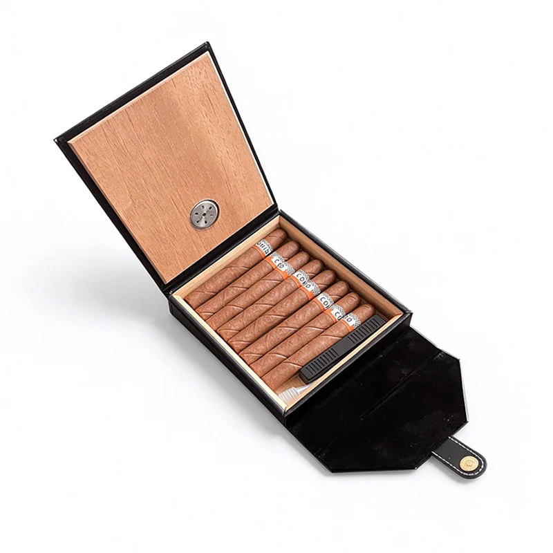 PU Leather Envelope Cigar Humidor Cedar Wood Lined Built-in Hygrometer Portable Travel Cigar Storage Box Gift Cigar Collectors - view 4