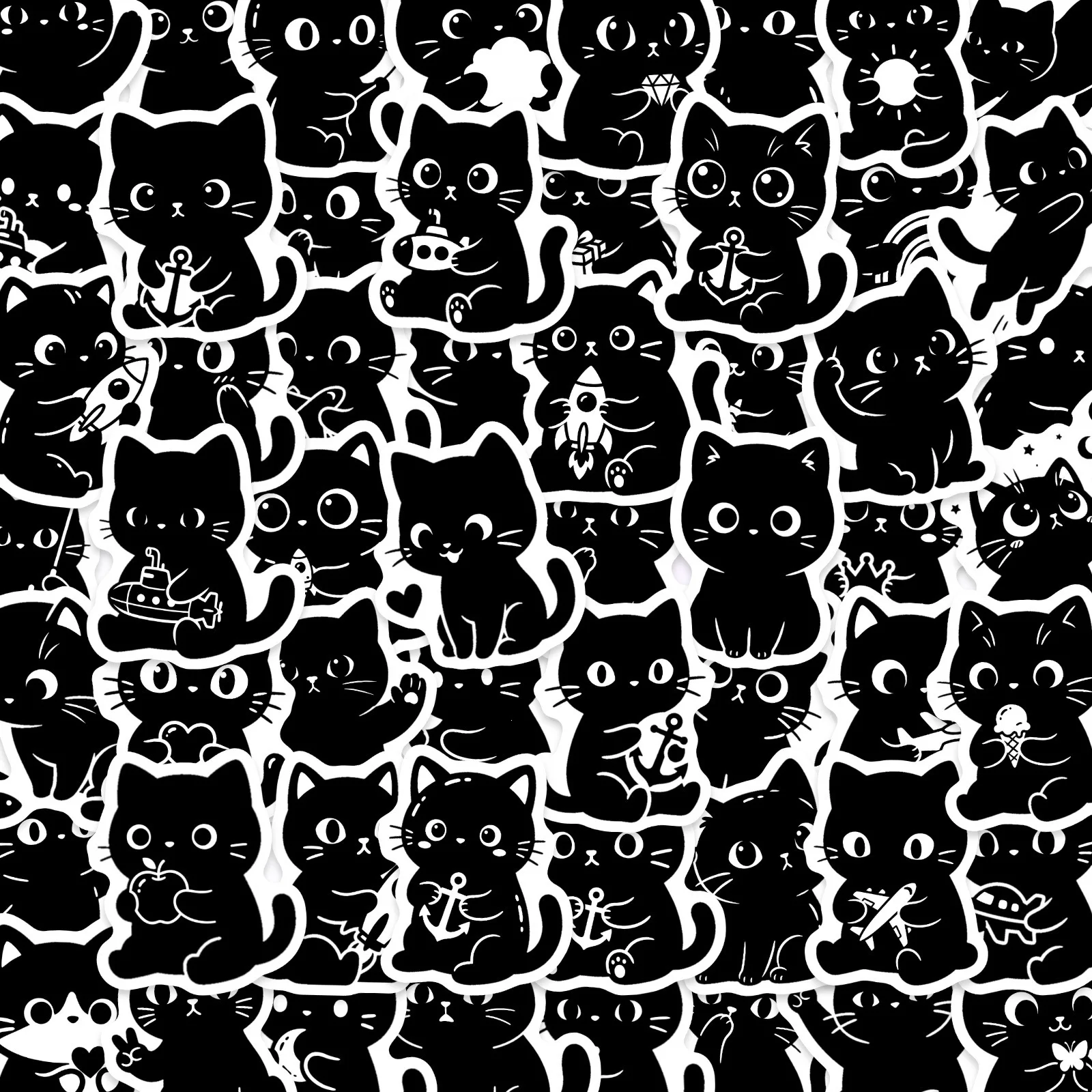 10/56PCS Kawaii Black Cat Stickers Cute Animals Graffiti Cartoon Decoration DIY Notebook Mobile Guitar Suitcase Phone Toy Decals
