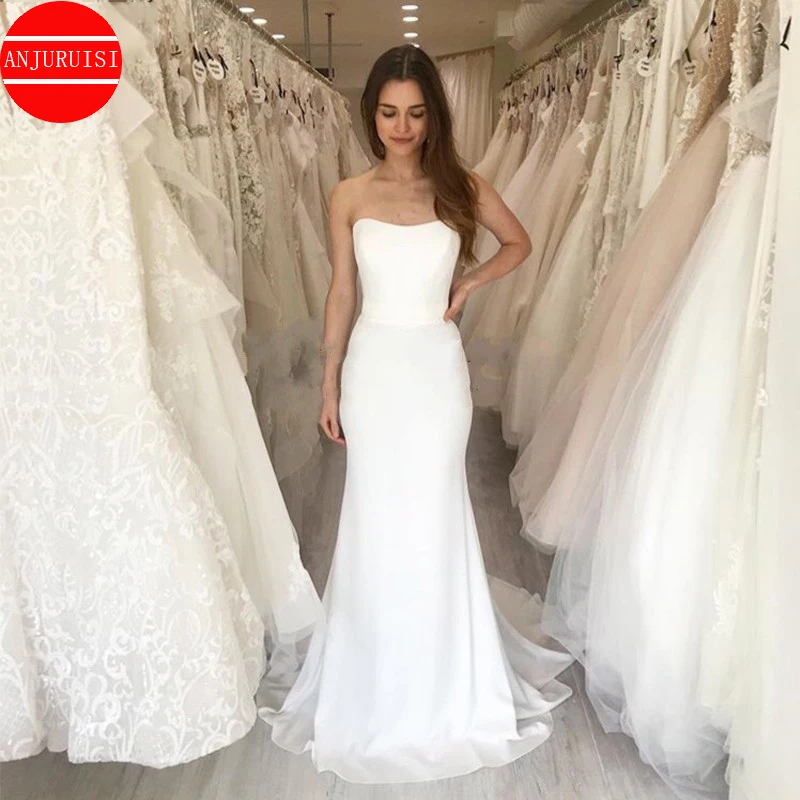 Strapless Chiffon Mermaid Wedding Dresses For Women 2022 Bride Simple Vestidos De Novia Boda Prom Party Gown Suknia Ślubna