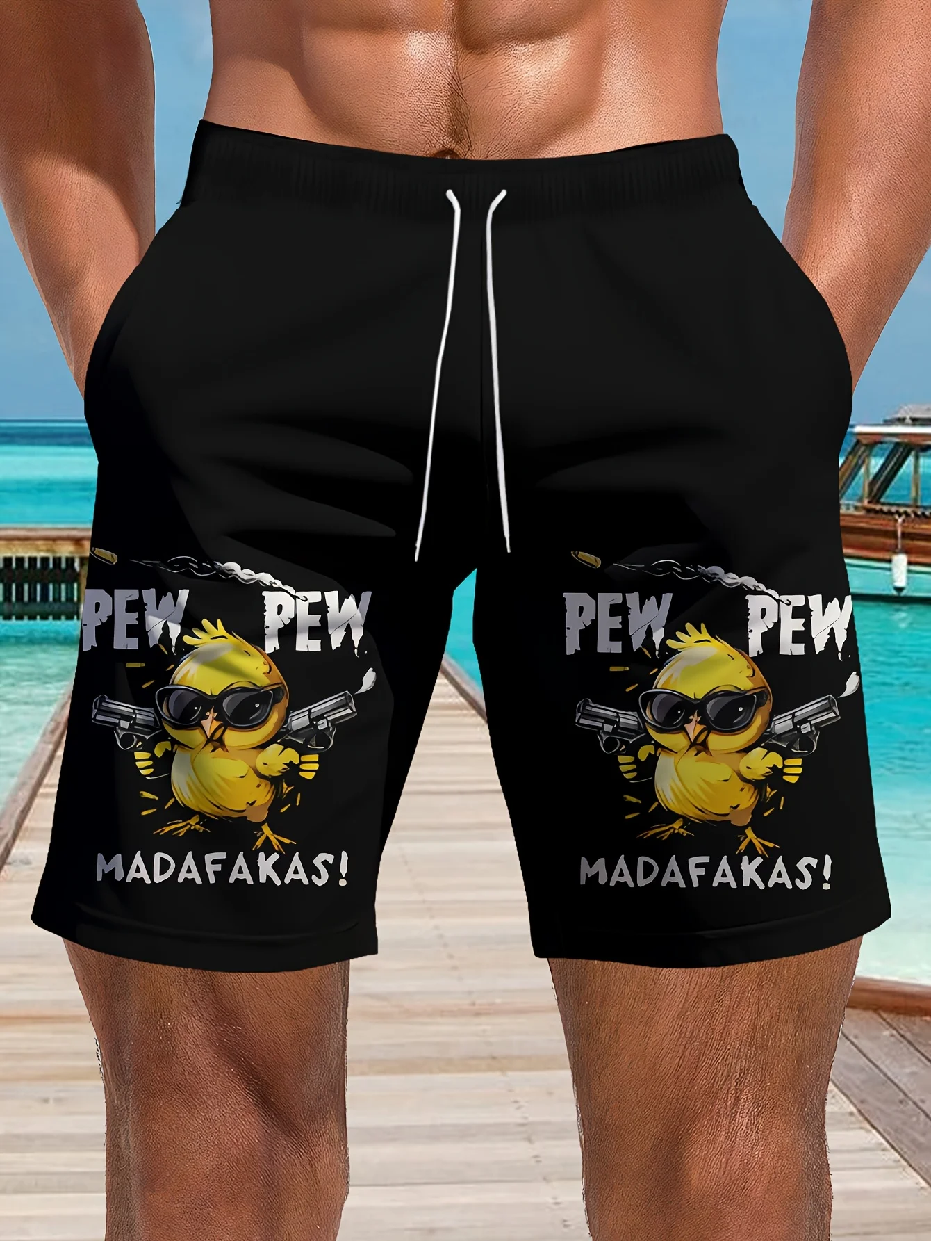 Classic Yellow Duck Pattern Beach Shorts - 3D Printed Men's Fun Shorts - Daily Casual Fashionable Sports and Fitness Pants