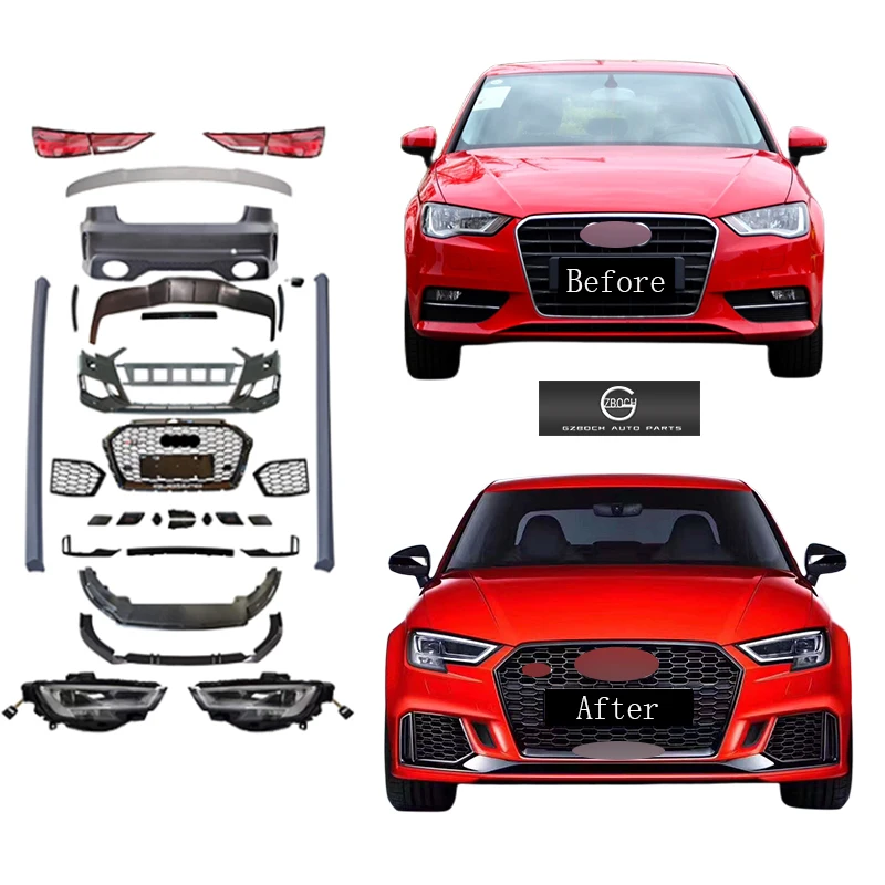 

old to new body kit For 2013+ Audi A3 S3 upgrade 2019 RS3 Front car bumper rear car bumper A3 headlights audi a3 taillight