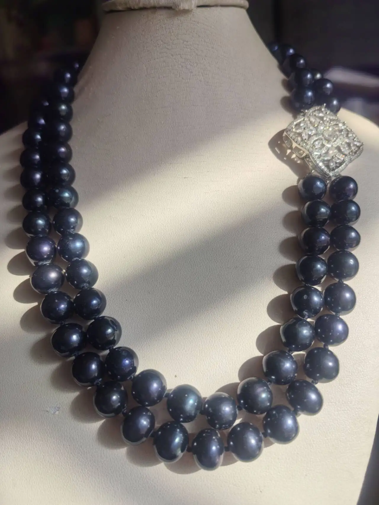 2 row tahitian black round pearl AAAA+++ 9-0mm 10-11mm Candy Natural  Pearl Necklace 18inch 925s silver
