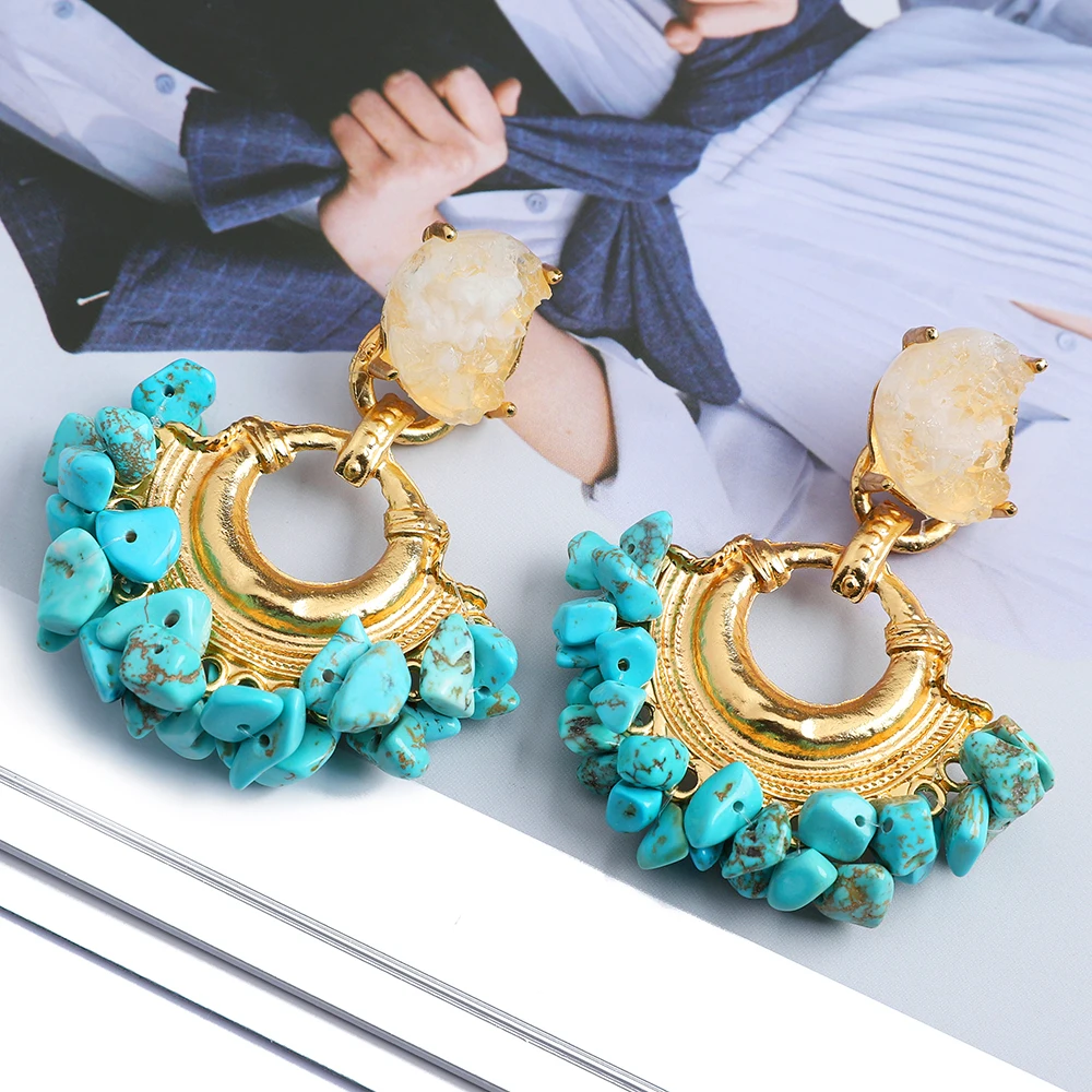 Bohemian Fashion Multicolor Resin Stone Decor Big Dangle Drop Earrings For Women Luxury Design Unusual Party Jewelry Accessories