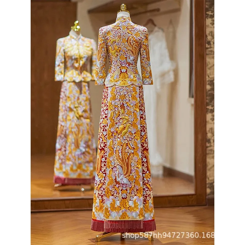 Heavy Industry Gua Huang Long Feng a new style of Chinese wedding dress and toasting attire